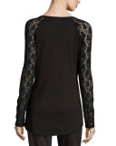 Arizona Lace-Sleeve Lounge Top, Black