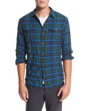 Frayed-Hem Plaid Western Shirt, Green/Blue