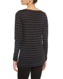 Striped Merino Wool Long-Sleeve Top, Charcoal/Black 