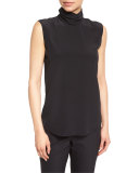 Silk Mock-Neck Tank, Black 