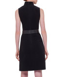 Sleeveless Belted A-Line Dress, Black