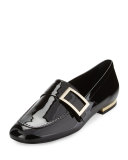 Patent Leather Buckle Loafer, Black