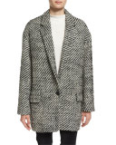 Ilaria One-Button Oversized Blazer, Ecru/Black