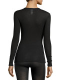 Woolen Lace-Trim Long-Sleeve Lounge Top, Black