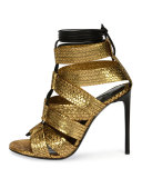 Python Lace-Up 105mm Sandal, Gold