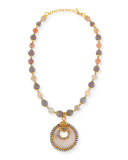 Gray & Peach Agate Medallion Necklace