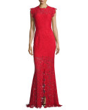 Sleeveless Floral Lace Column Gown, Rogue