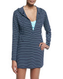 Striped Long-Sleeve Hooded Coverup
