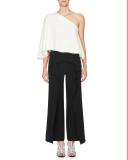 Crossover High-Waist Ruffled Pants, Black