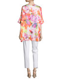 Selene Half-Sleeve Printed Silk Top