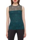 Illusion Crewneck Lace Shell, Black