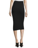 High-Waist Midi Pencil Skirt, Black