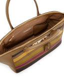 Brera 34 Vitello & Python Striped Satchel Bag, Nut/Brown/Yellow/Green/Pink