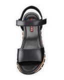 Leather Cork Platform Sandal, Black