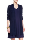 Ribbed Washable Organic Linen Cardigan, Midnight, Plus Size