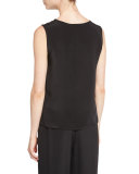 Mid-Length Silk Crepe Tank Top, Black