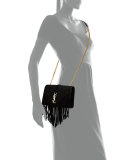 Monogram Small Suede Fringe Shoulder Bag, Black