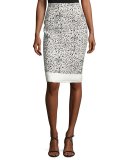 Splatter-Print Pencil Skirt, White/Black