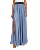 Silk A-line Maxi Skirt, Denim