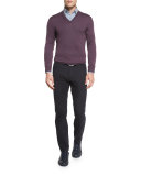 High-Performance Merino Wool V-Neck Sweater, Lavender