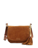 Elyse Large Suede Saddle Bag, Dark Caramel 