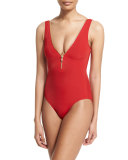 Lea Plunge Zip-Neck One-Piece Swimsuit