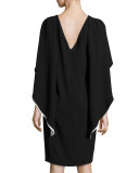 Two-Tone Capelet Shift Dress, Black