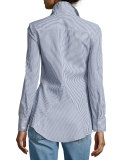 Striped Long-Sleeve Peplum Shirt, Blue Pattern