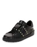 Rockstud Untitled Men's Leather Low-Top Sneaker, Black