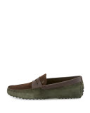 Gommini Colorblock Suede Penny Driver, Brown/Olive