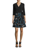 Jewel Mikado-Skirt Wrap Dress, Black/Balestra Black