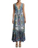 Embellished Crepe V-Neck Maxi Coverup Dress, Maasai Mosh