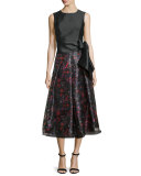 Abstract-Print Pleated Midi Skirt, Cayenne Red 