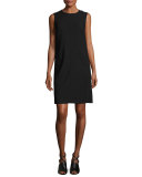 Button-Back Sleeveless Shift Dress, Black