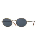 Empire Suite Monochromatic Oval Sunglasses, Gold/Blue