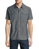 Snap-Front Short-Sleeve Sport Shirt, Gray