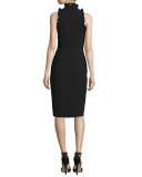 Sleeveless Ruffle-Trim Sheath Dress, Jet