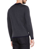 Tipped Zip-Up Wool Cardigan, Navy