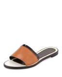 Patent-Trim Leather Slide Sandal, Natural/Black