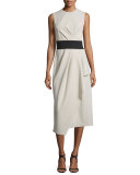 Sleeveless Round-Neck Draped Wool Dress