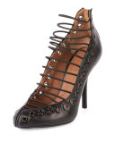 Bondage Strappy Leather Pump, Black