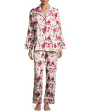 Floral-Print Sateen Pajama Set, Ashes of Roses