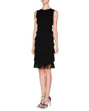 Sleeveless Layered-Fringe Dress, Black