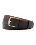 Embossed Check Leather Belt, Chocolate