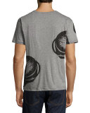 Panther-Print Crewneck T-Shirt, Gray