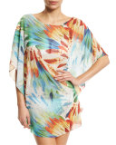 Ju Feather-Print Caftan Coverup, Imperial