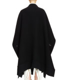 Iconic 3/4-Sleeve Draped Cape Coat, Black