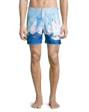 Bulldog Sailboat Race Swim Trunks, Medium Blue