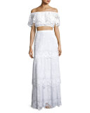 Dakota Lace Off-the-Shoulder Crop Top, Pure White