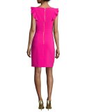 flutter-sleeve stretch crepe sheath dress, pink